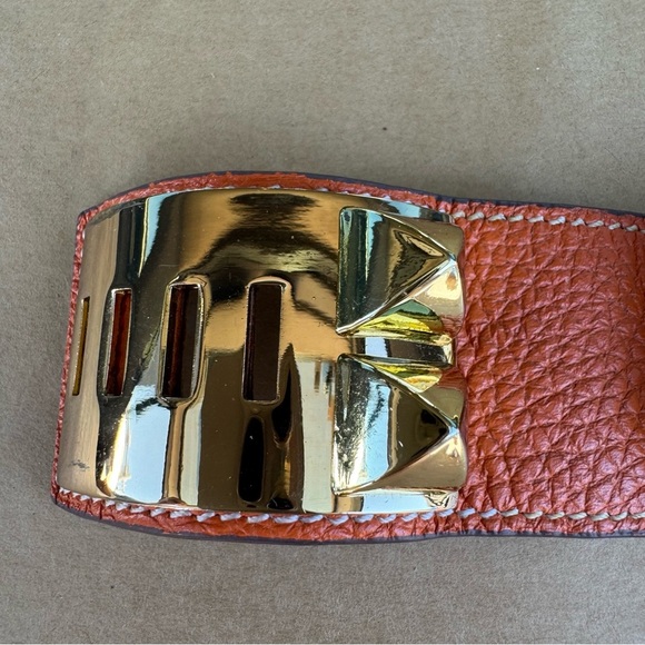 Hermes Collier De Chien Leather Gold Orange Bracelet Small - Picture 4 of 11